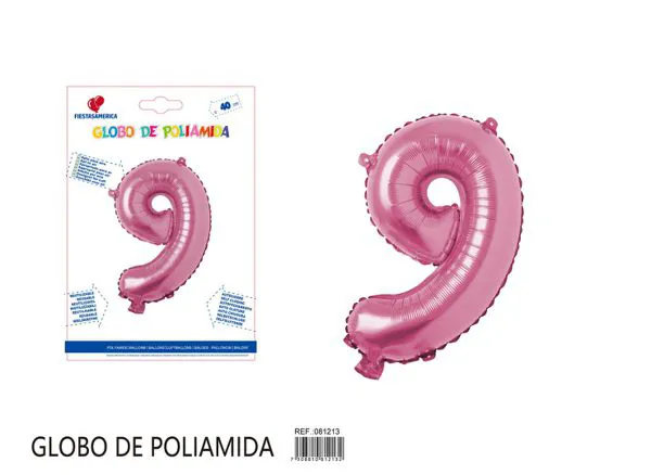 Globo metálico de número de 16 pulgadas, color rosa, número 9