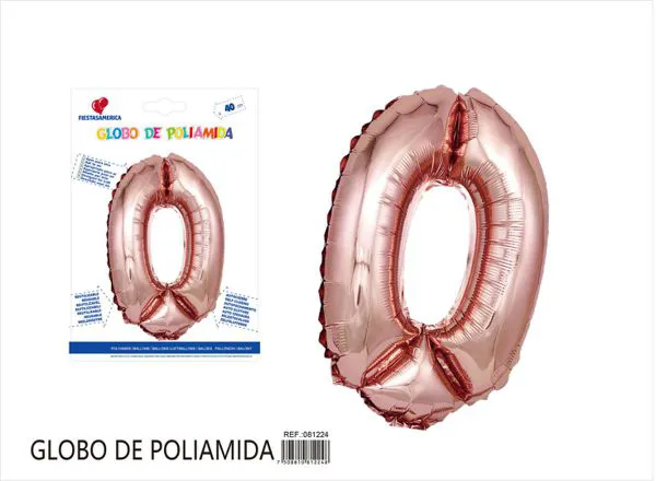 Globo metálico de número de 16 pulgadas, color oro rosa, número 0
