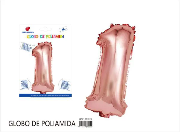 Globo metálico de número de 16 pulgadas, color oro rosa, número 1