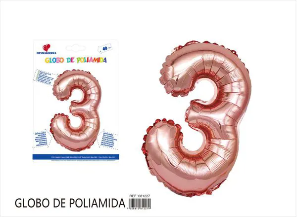 Globo metálico de número de 16 pulgadas, color oro rosa, número 3