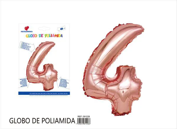 Globo metálico de número de 16 pulgadas, color oro rosa, número 4