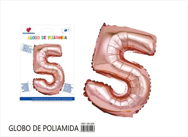 Globo metálico de número de 16 pulgadas, color oro rosa, número 5