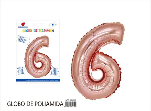 Globo metálico de número de 16 pulgadas, color oro rosa, número 6