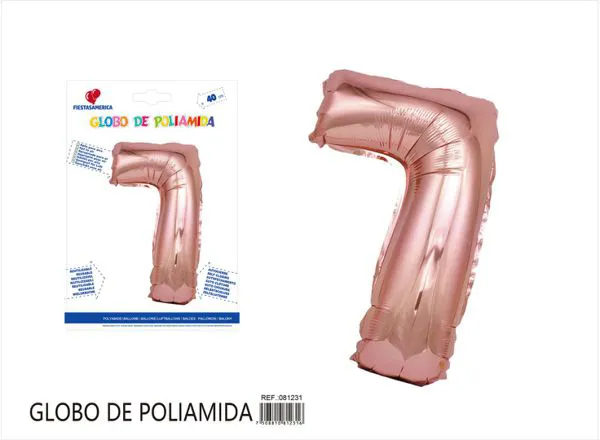 Globo metálico de número de 16 pulgadas, color oro rosa, número 7
