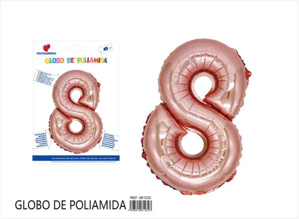 Globo metálico de número de 16 pulgadas, color oro rosa, número 8