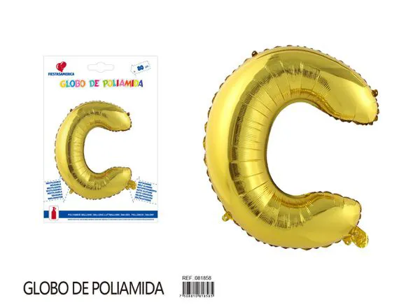 Globo metálico de letra gruesa de 32 pulgadas, color dorado, letra C