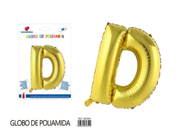 Globo metálico de letra gruesa de 32 pulgadas, color dorado, letra D