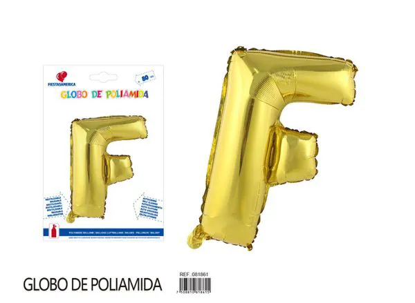 Globo metálico de letra gruesa de 32 pulgadas, color dorado, letra F