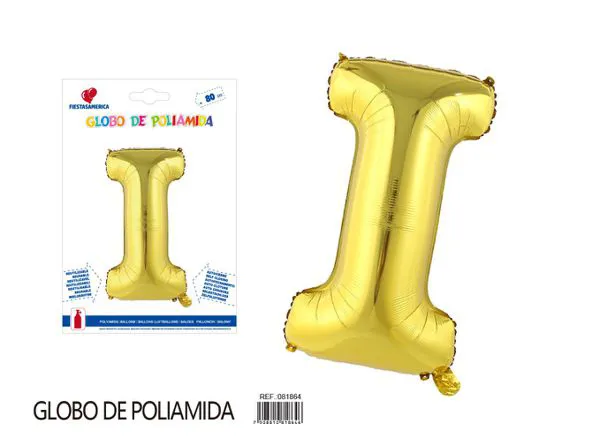 Globo metálico de letra gruesa de 32 pulgadas, color dorado, letra I
