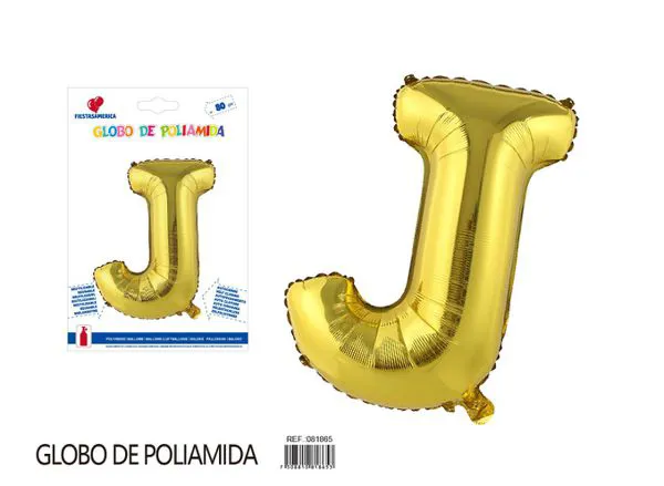 Globo metálico de letra gruesa de 32 pulgadas, color dorado, letra J