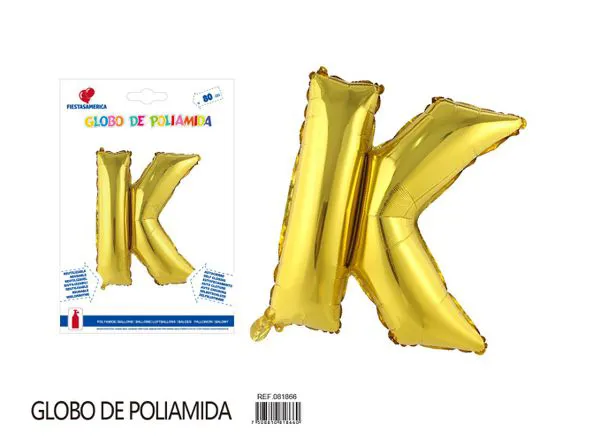 Globo metálico de letra gruesa de 32 pulgadas, color dorado, letra K