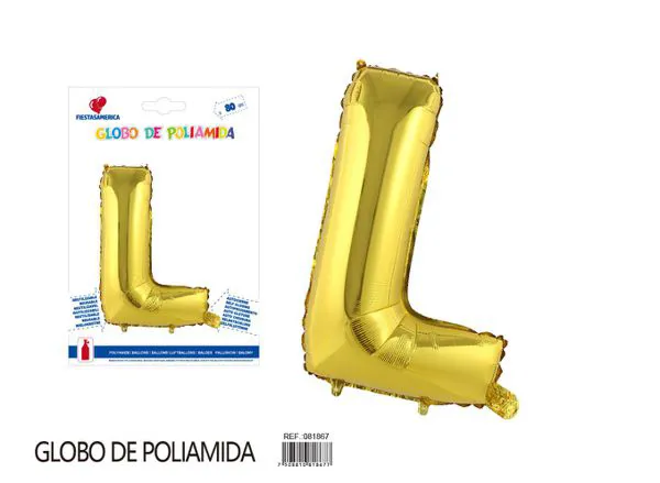 Globo metálico de letra gruesa de 32 pulgadas, color dorado, letra L