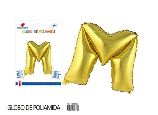 Globo metálico de letra gruesa de 32 pulgadas, color dorado, letra M