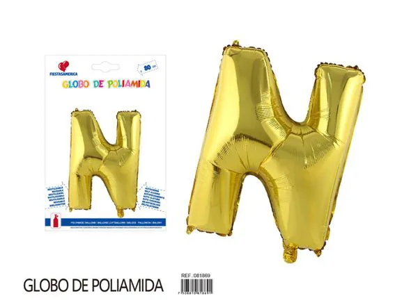 Globo metálico de letra gruesa de 32 pulgadas, color dorado, letra N