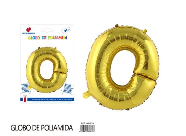Globo metálico de letra gruesa de 32 pulgadas, color dorado, letra O