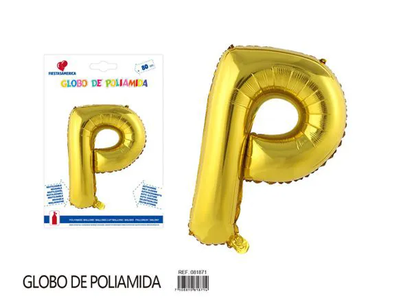 Globo metálico de letra gruesa de 32 pulgadas, color dorado, letra P