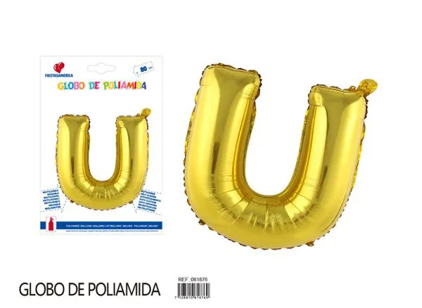 Globo metálico de letra gruesa de 32 pulgadas, color dorado, letra U