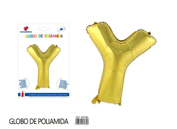 Globo metálico de letra gruesa de 32 pulgadas, color dorado, letra Y