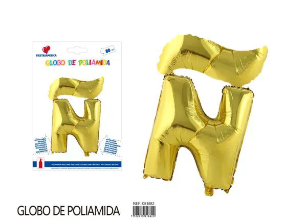 Globo metálico de letra gruesa de 32 pulgadas, color dorado, letra Ñ
