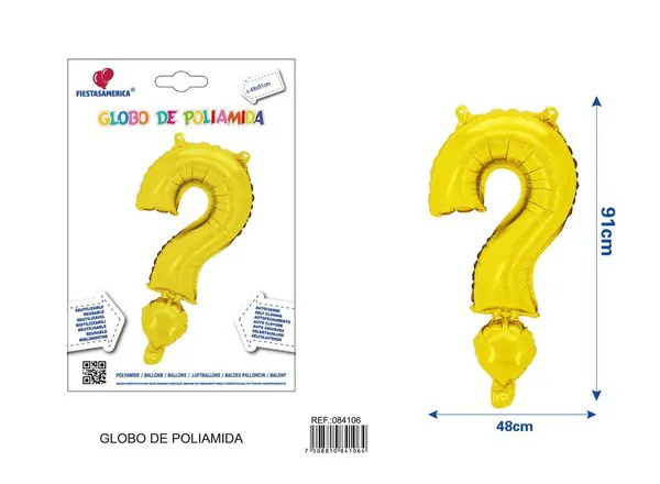 Globo metálico de símbolo de interrogación de 32 pulgadas, color dorado