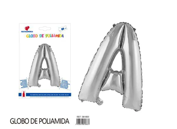 Globo metálico de letra gruesa de 32 pulgadas, color plateado, letra A