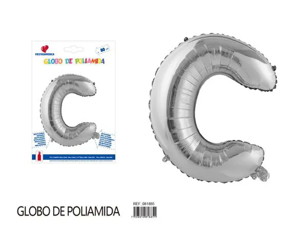 Globo metálico de letra gruesa de 32 pulgadas, color plateado, letra C
