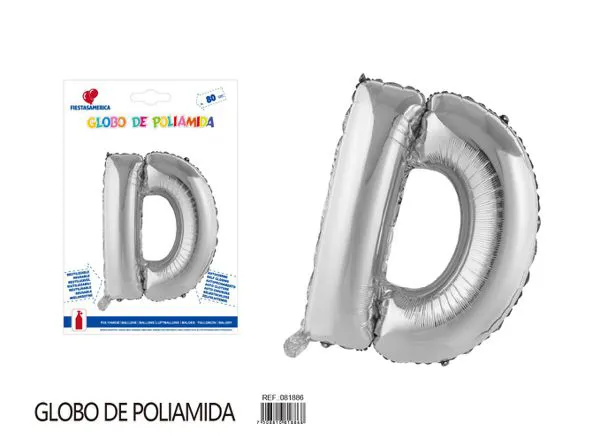 Globo metálico de letra gruesa de 32 pulgadas, color plateado, letra D