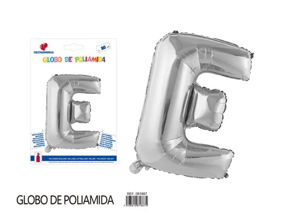 Globo metálico de letra gruesa de 32 pulgadas, color plateado, letra E