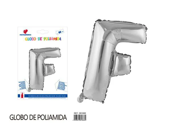 Globo metálico de letra gruesa de 32 pulgadas, color plateado, letra F