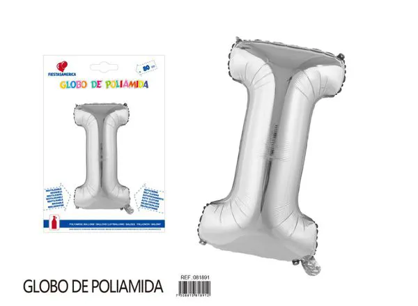Globo metálico de letra gruesa de 32 pulgadas, color plateado, letra I