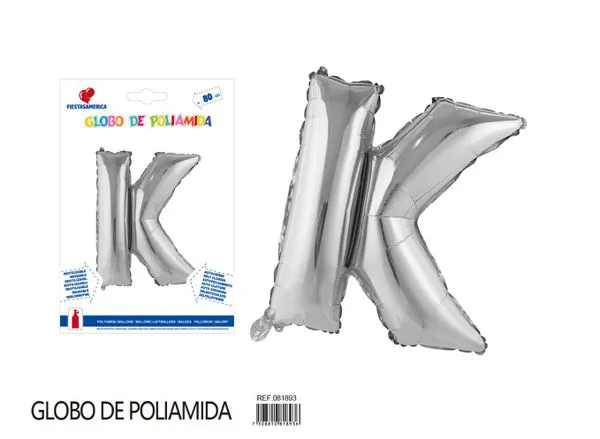 Globo metálico de letra gruesa de 32 pulgadas, color plateado, letra K