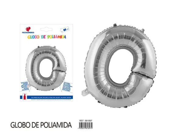 Globo metálico de letra gruesa de 32 pulgadas, color plateado, letra O
