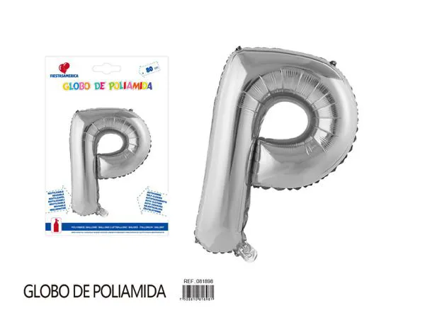 Globo metálico de letra gruesa de 32 pulgadas, color plateado, letra P
