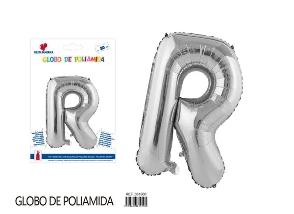 Globo metálico de letra gruesa de 32 pulgadas, color plateado, letra R