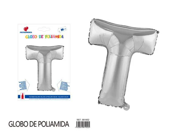 Globo metálico de letra gruesa de 32 pulgadas, color plateado, letra T