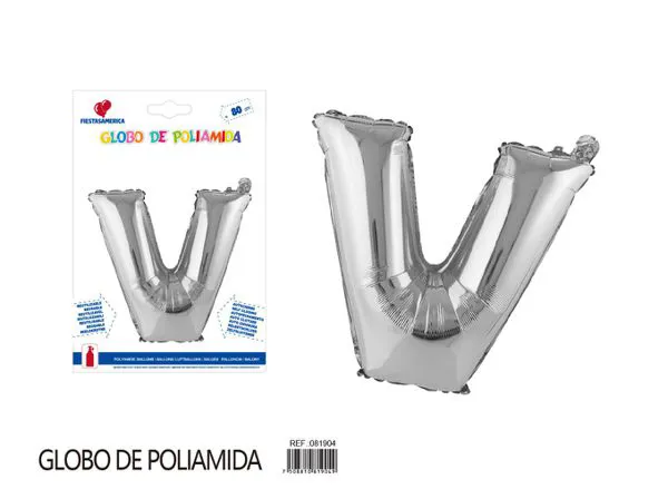 Globo metálico de letra gruesa de 32 pulgadas, color plateado, letra V
