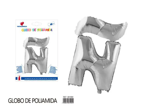 Globo metálico de letra gruesa de 32 pulgadas, color plateado, letra Ñ