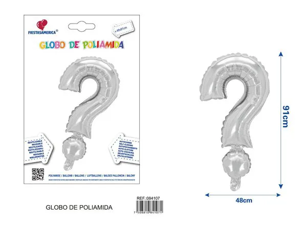 Globo metálico de símbolo de interrogación de 32 pulgadas, color plateado