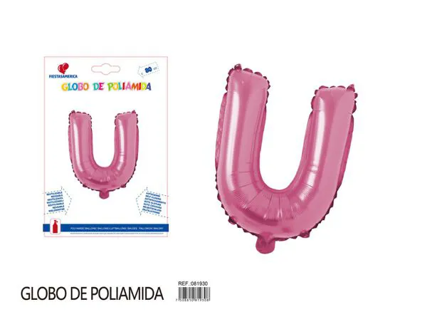 Globo metálico de letra gruesa de 32 pulgadas, color rosa, letra U