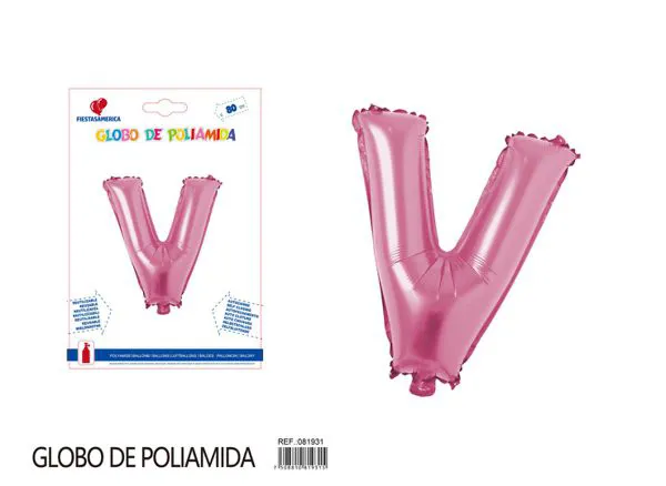 Globo metálico de letra gruesa de 32 pulgadas, color rosa, letra V