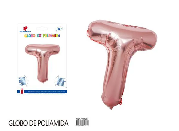 Globo metálico de letra gruesa de 32 pulgadas, color oro rosa, letra T