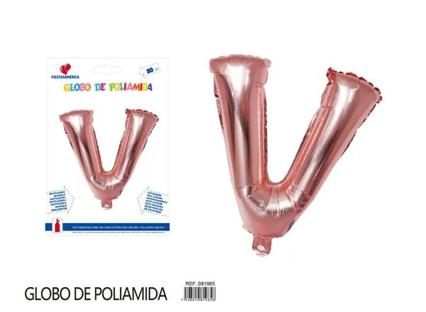 Globo metálico de letra gruesa de 32 pulgadas, color oro rosa, letra V