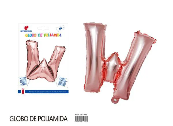 Globo metálico de letra gruesa de 32 pulgadas, color oro rosa, letra W