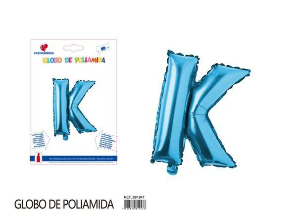 Globo metálico letra de 32 pulgadas, cuerpo grueso, color azul, letra K