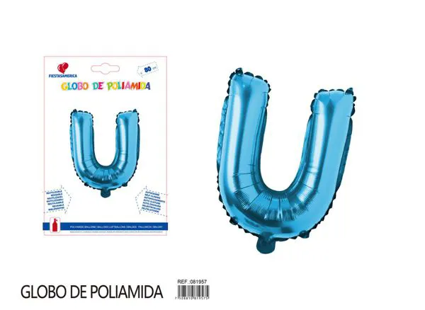 Globo metálico letra de 32 pulgadas, cuerpo grueso, color azul, letra U