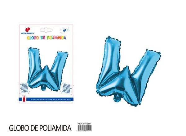 Globo metálico letra de 32 pulgadas, cuerpo grueso, color azul, letra W