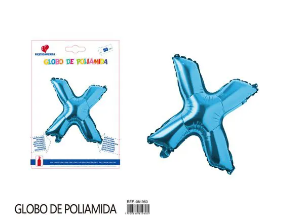 Globo metálico letra de 32 pulgadas, cuerpo grueso, color azul, letra X