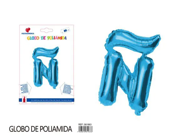 Globo metálico letra de 32 pulgadas, cuerpo grueso, color azul, letra Ñ