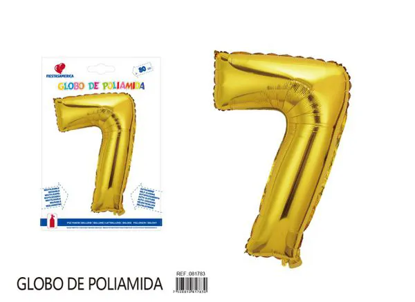Globo metálico número de 32 pulgadas, color dorado, número 7