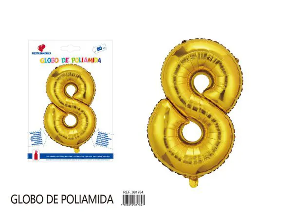 Globo metálico número de 32 pulgadas, color dorado, número 8